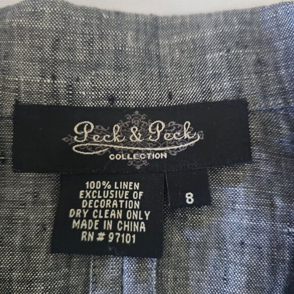 Peck & Peck Women's Gray 100% Linen Floral Embroidered Blazer Jacket Size 8 - Picture 6 of 10